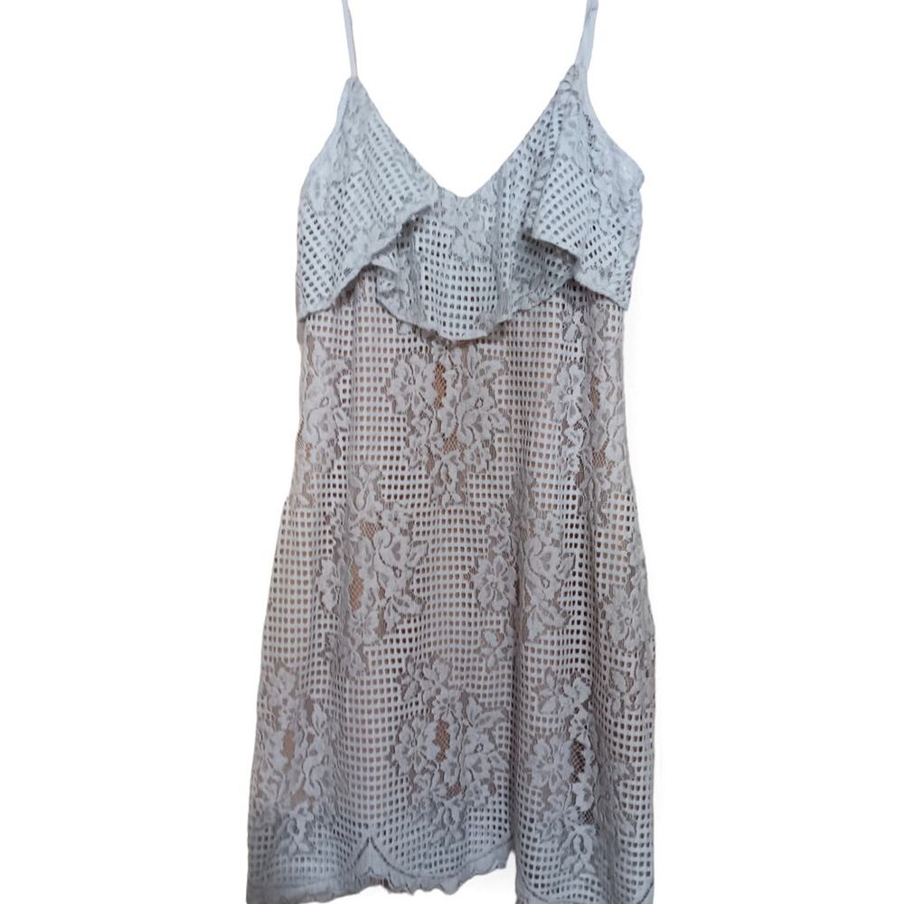 Wayf Off-white lined lace dress spaghetti straps size Medium     *G